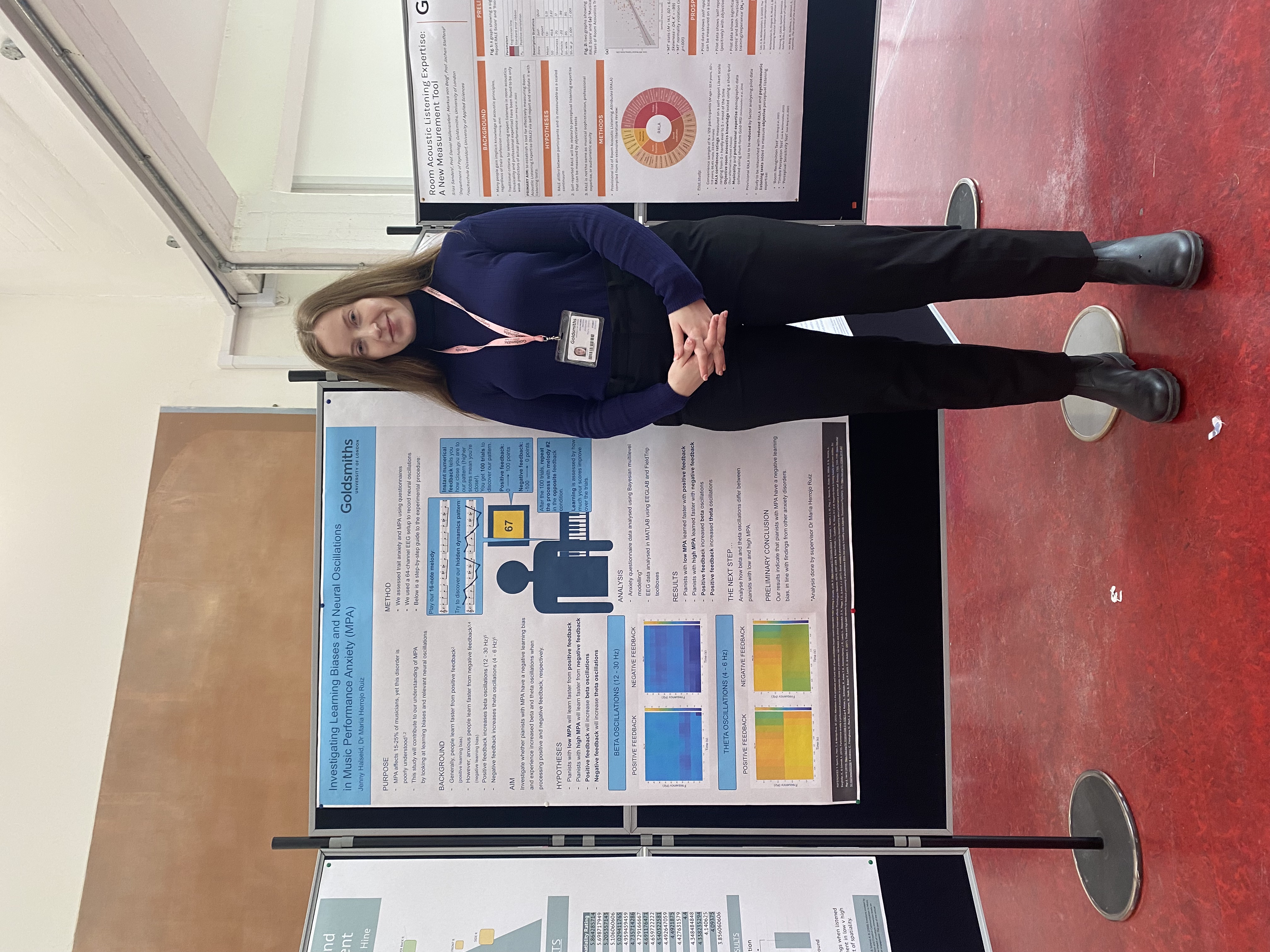 Presenting my dissertation poster at Goldsmiths University, detailling a study on music performance anxiety.