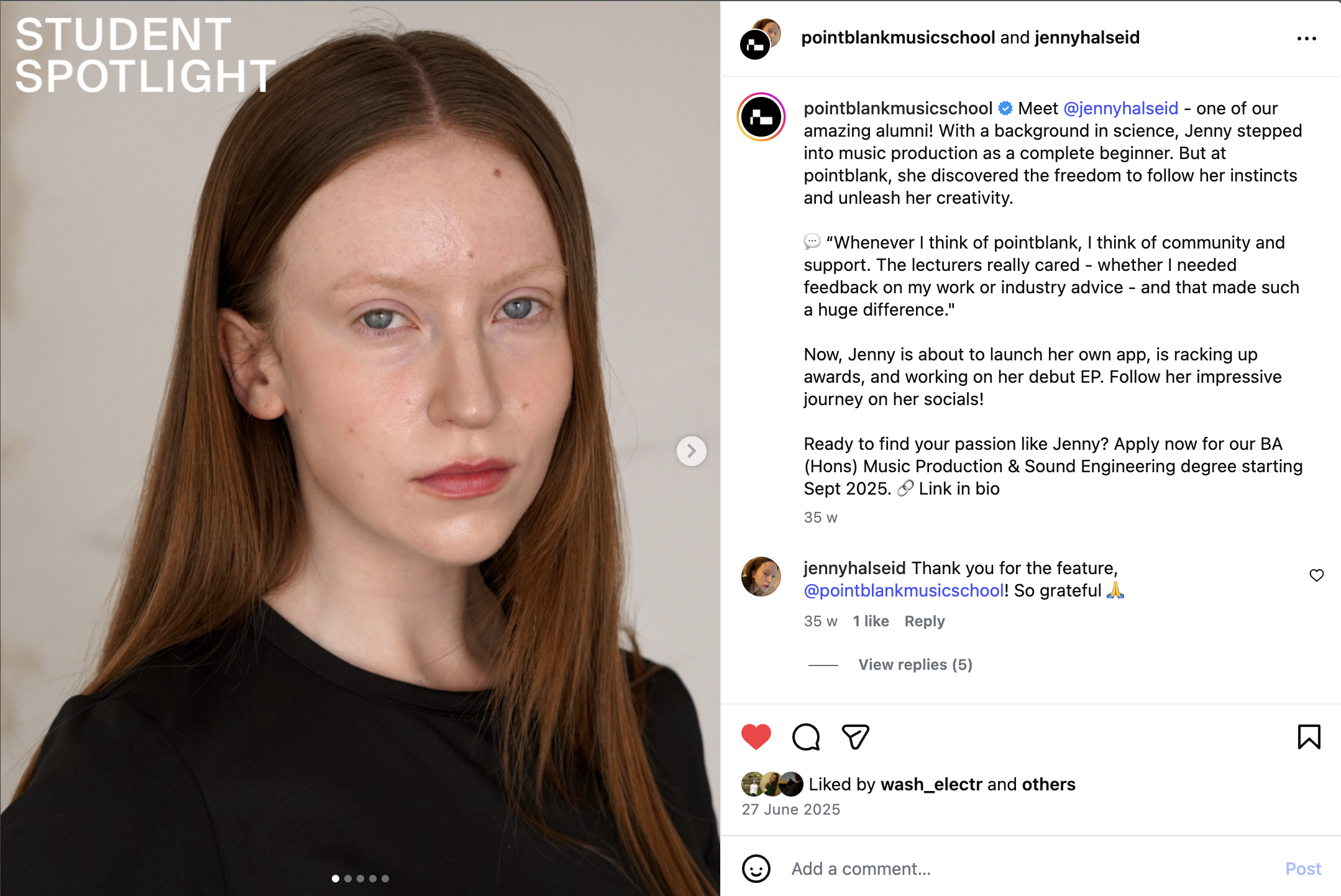 Featured as one of the alumni in pointblank Music School's Student Spotlight series