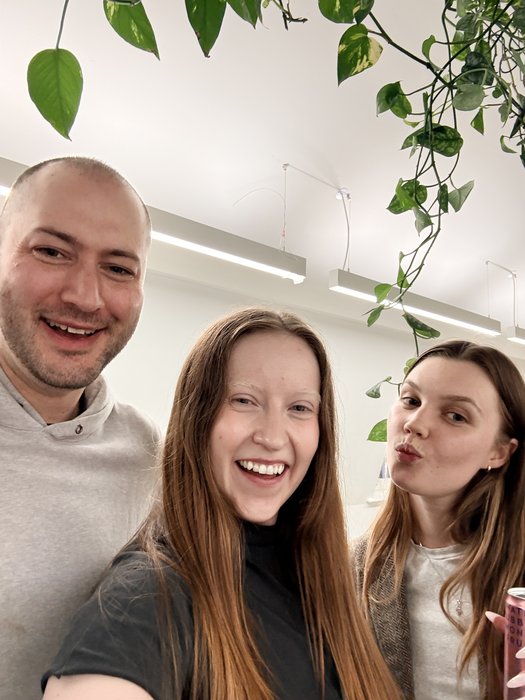 Selfie with my two teammates after winning the inaugural Generalist World hackathon at the London Interdisciplinary School