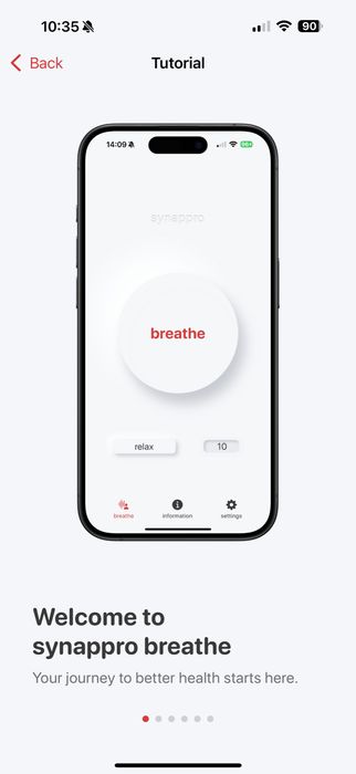 synappro breathe app tutorial screen welcoming new users