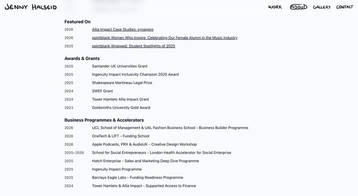 jennyhalseid.com project page screenshot