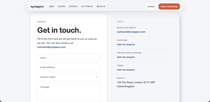 synappro.com contact page screenshot